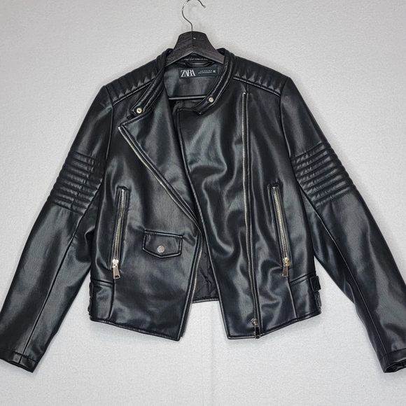ZARA Women's Faux Leather Moto Jacket with Zippers Size M. - Picture 2 of 8